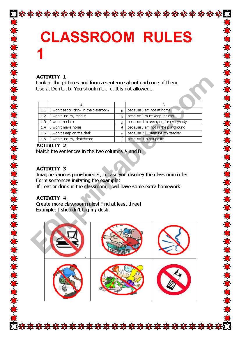 Classroom rules 1 worksheet
