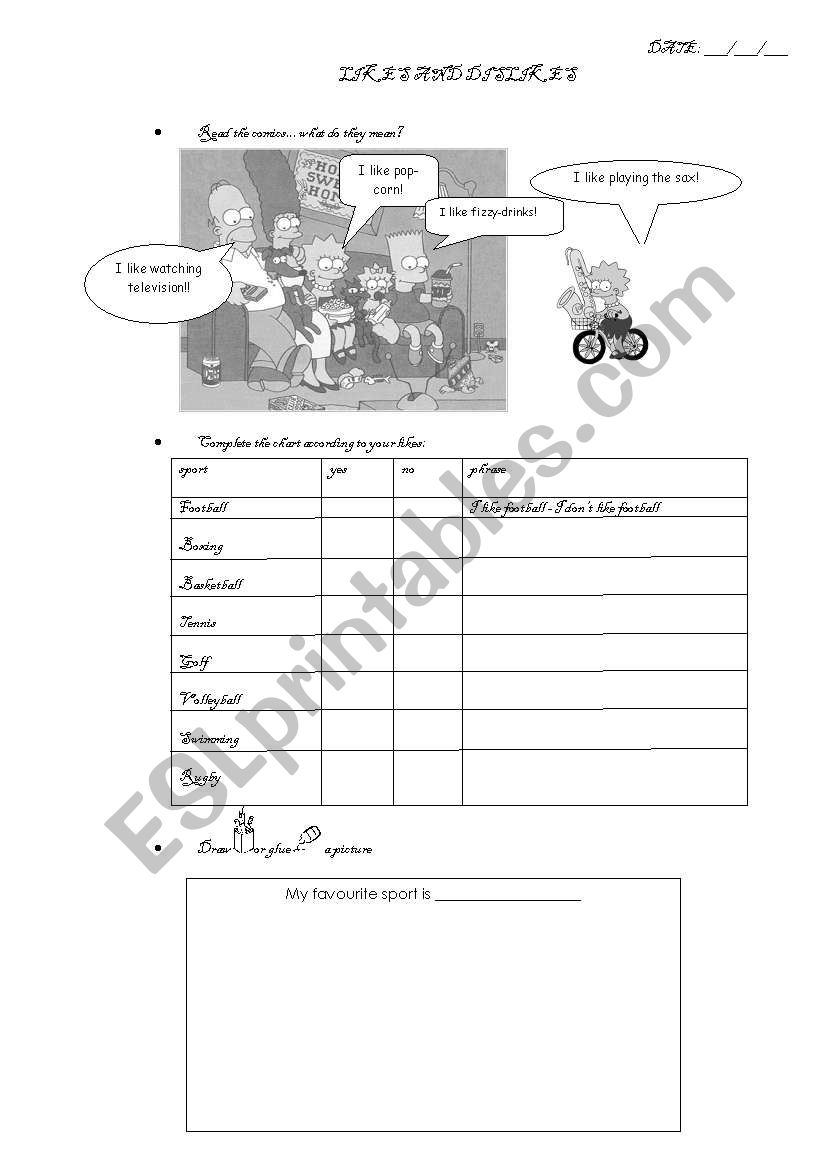 likes and dislikes worksheet