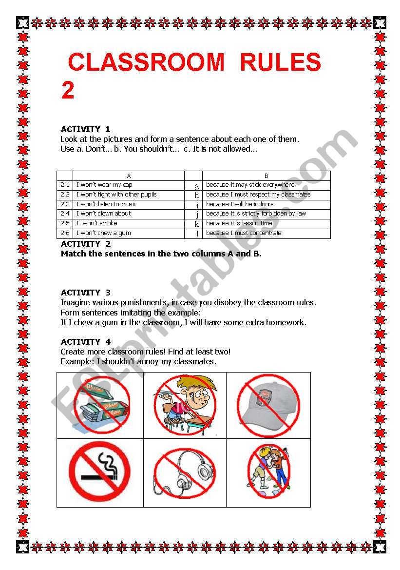 Classroom rules 2 worksheet