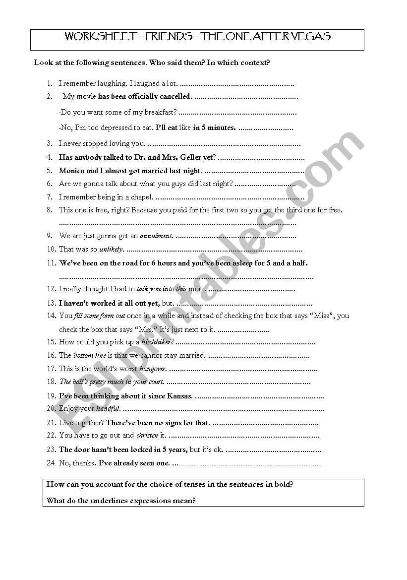 Friends - video session worksheet