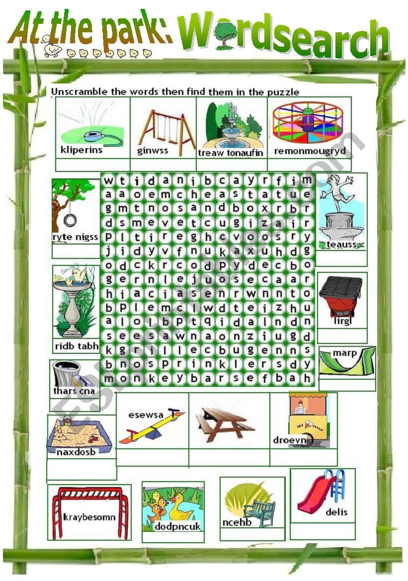 AT THE PLAYGROUND/PARK - WORDSEARCH