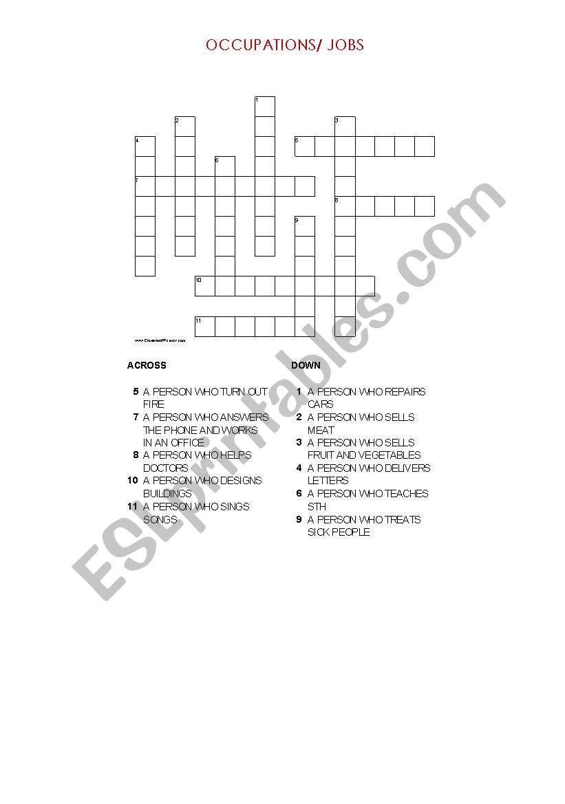 JOBS CROSSWORD PUZZLE worksheet