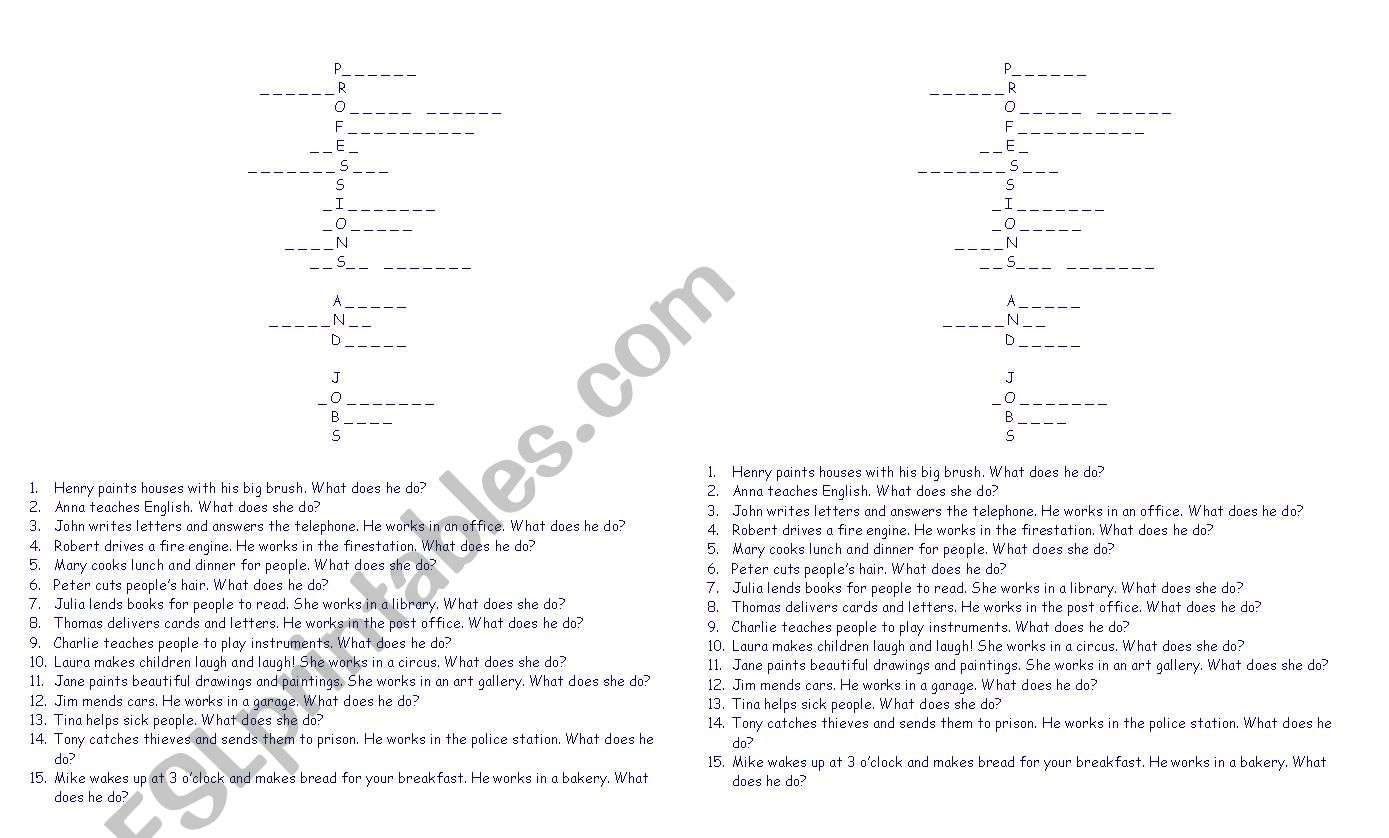 Jobs and Professions worksheet