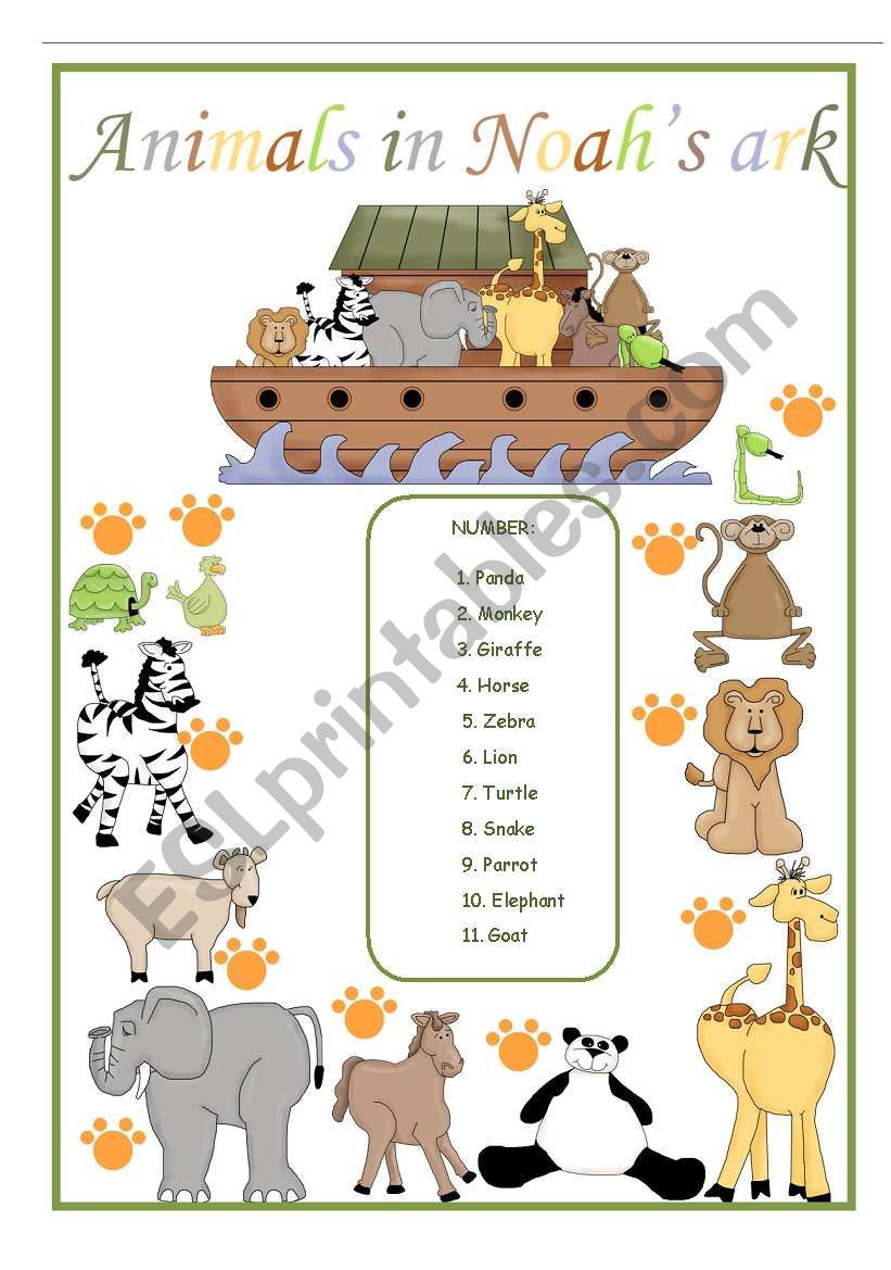 Animals in Noahs ark worksheet