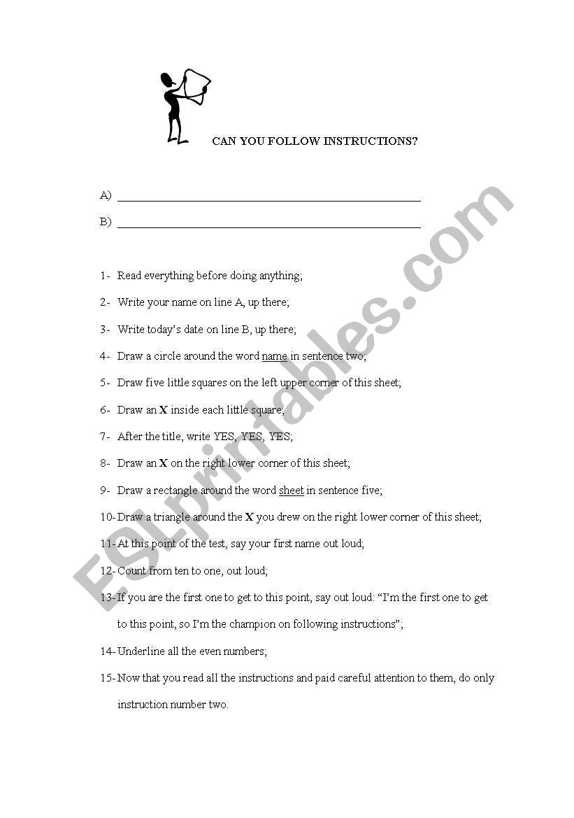 Can you follow instructions? worksheet