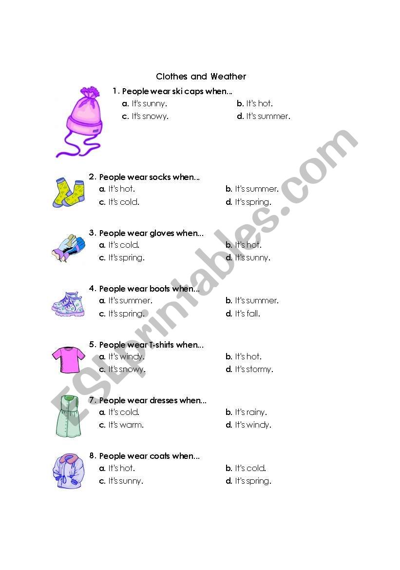 Clothes multiple choice worksheet