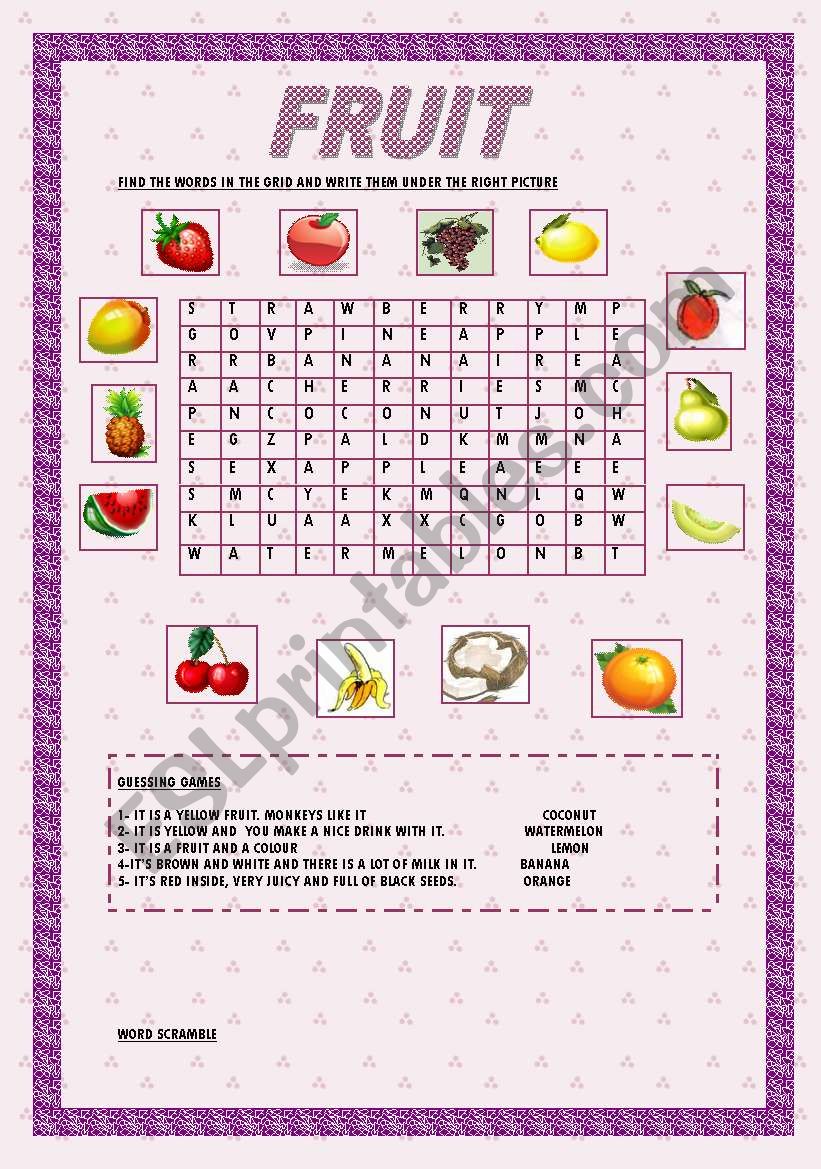 FRUIT worksheet