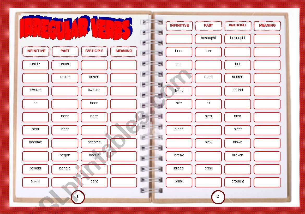 IRREGULAR VERBS 1/2 worksheet