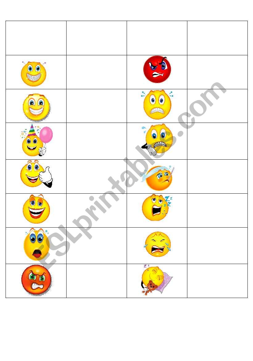 Feelings and Emotions Slider worksheet