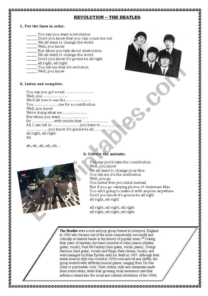 Song - Beatles worksheet