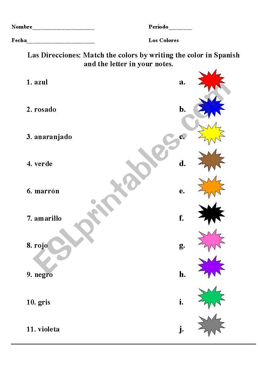English worksheets: Colors, School Supplies Inside Colors In Spanish Worksheet