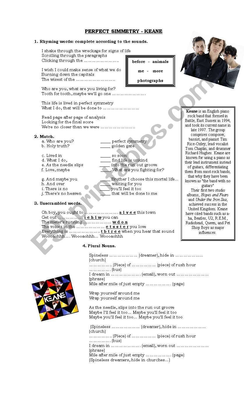 Song - Keane worksheet