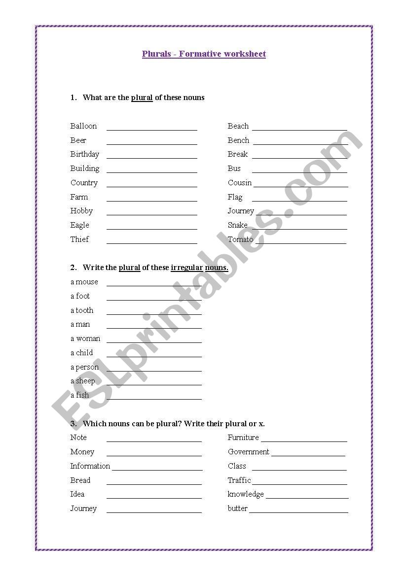 Plurals worksheet