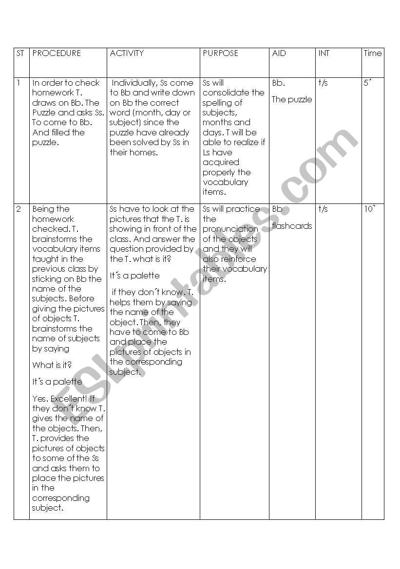 Subjects worksheet