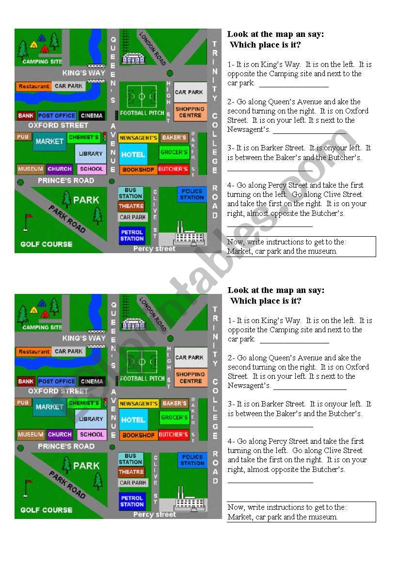 Givining directions worksheet