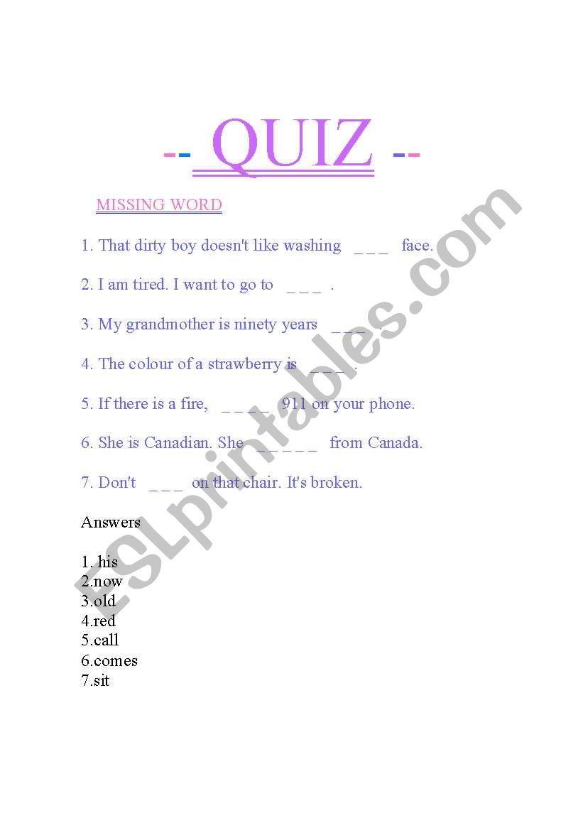 QUIZ GAME worksheet