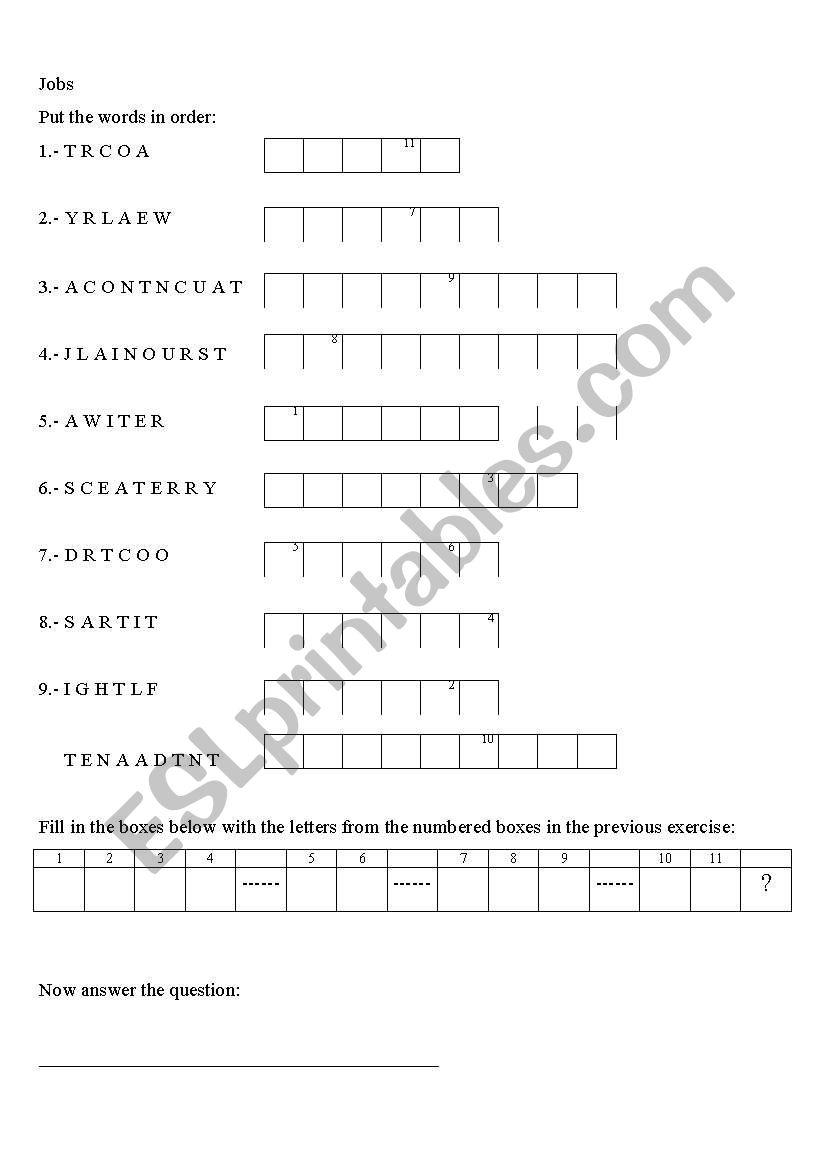 Jobs worksheet