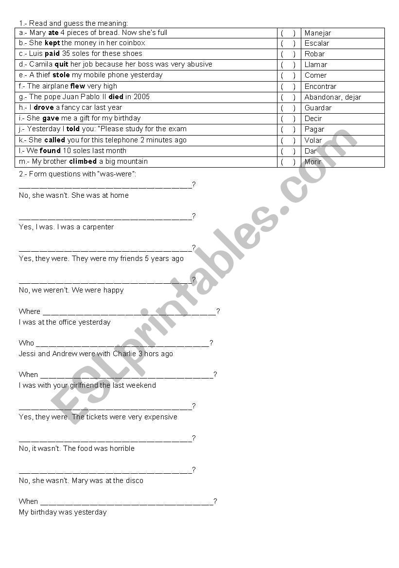 Past Simple worksheet