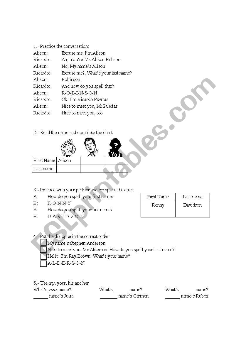 Personal information worksheet