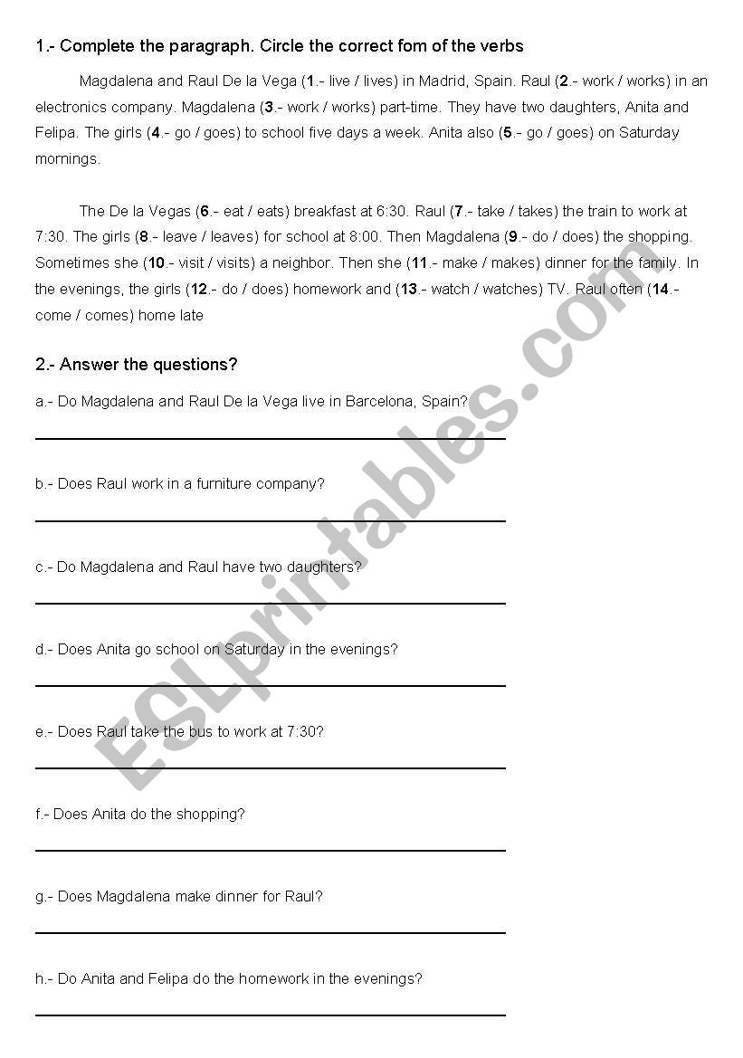 Present simple worksheet