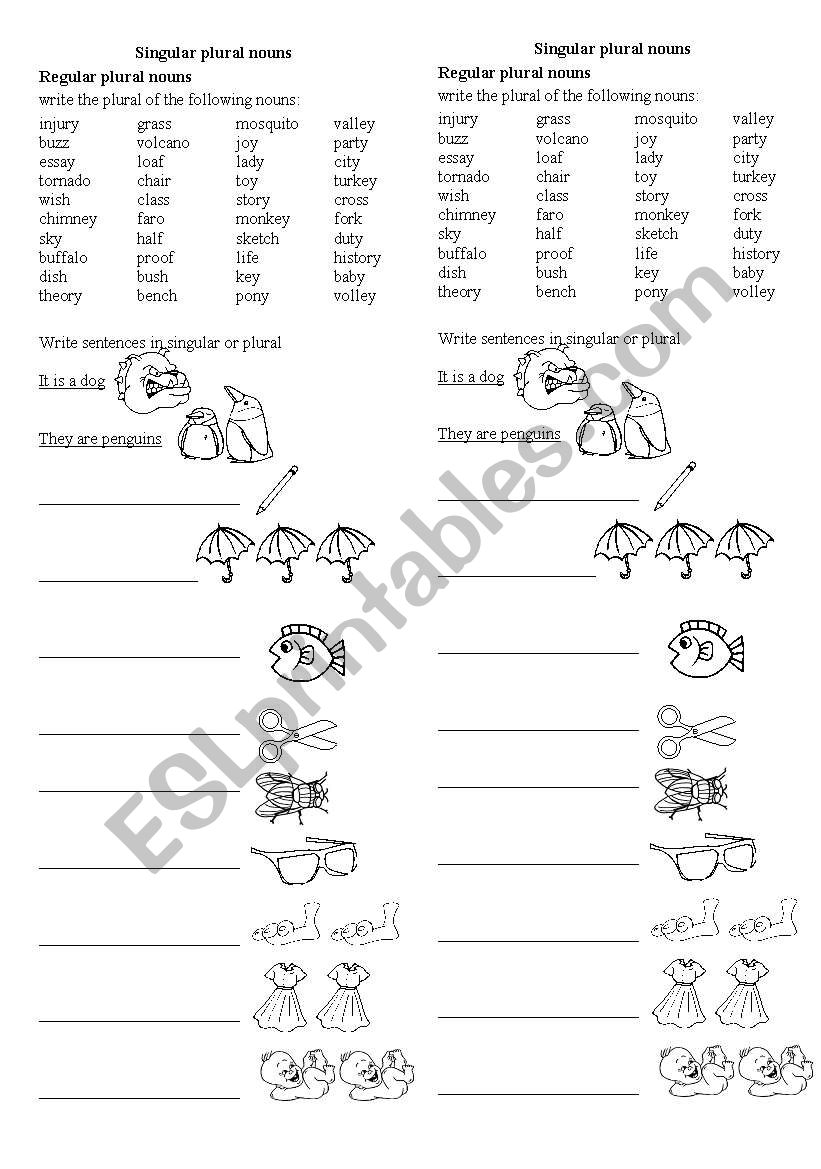 Singular plural nouns worksheet