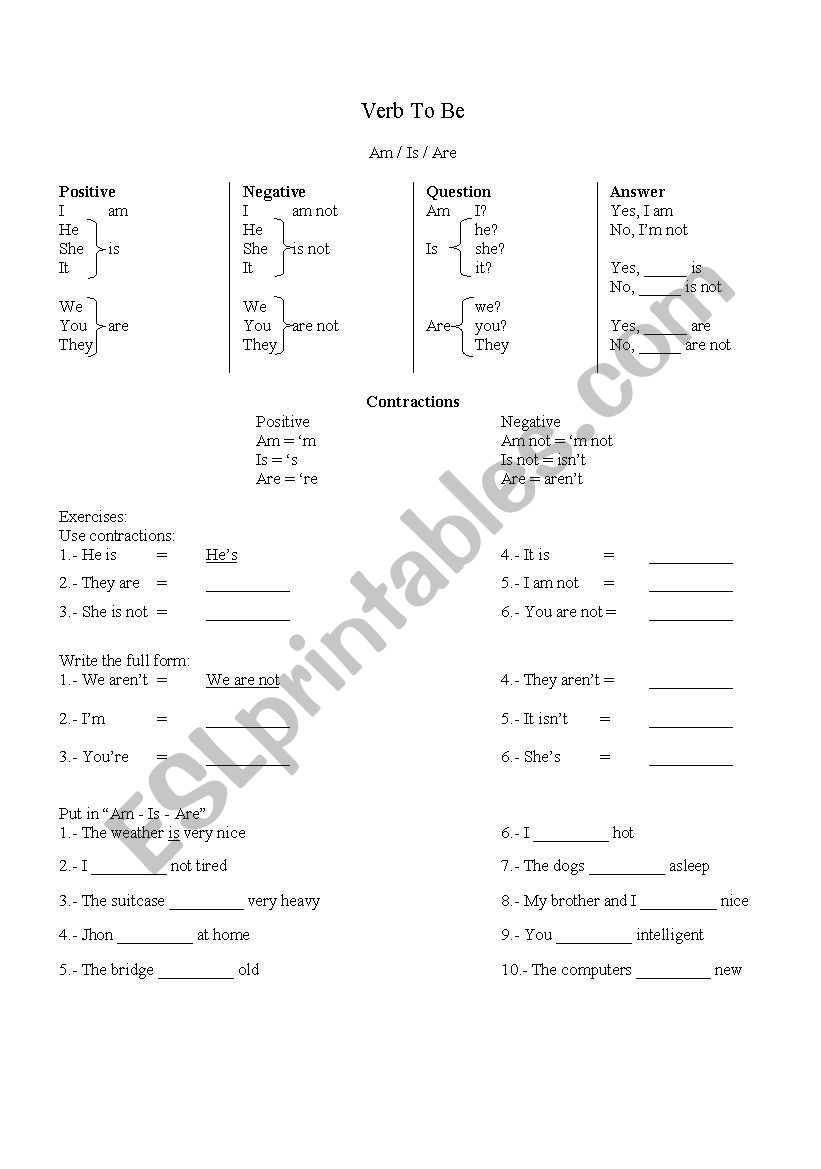 Verb to be worksheet