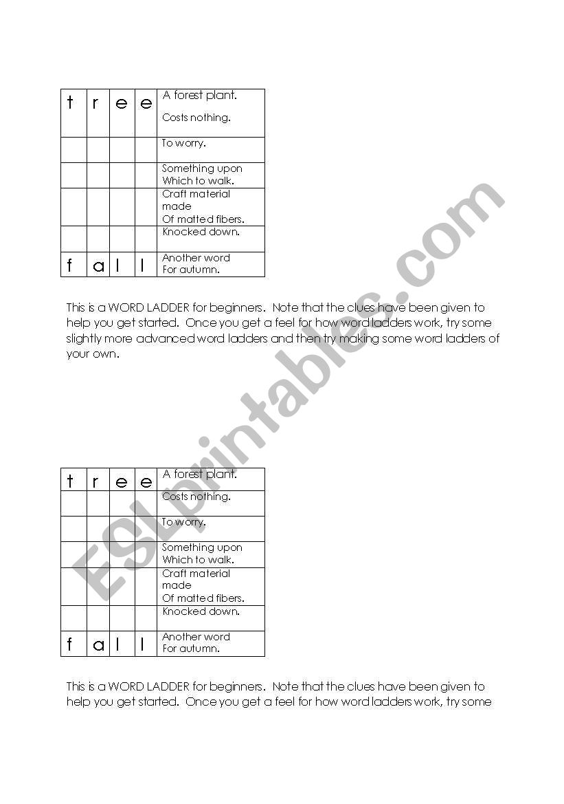 English language word ladders worksheet