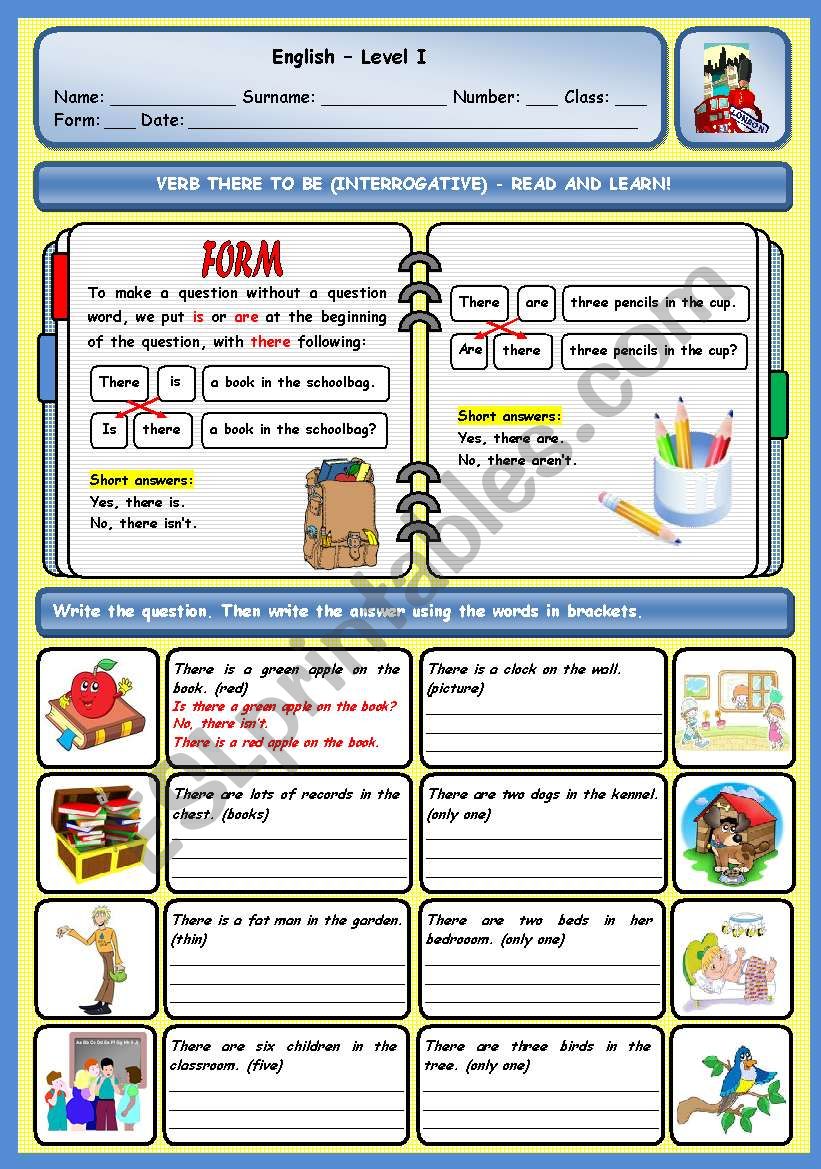 THERE TO BE - INTERROGATIVE worksheet