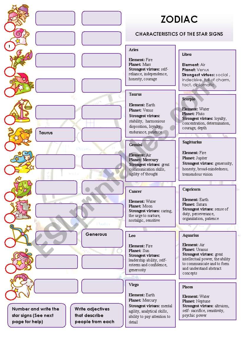 STAR SIGNS + Song ZODIAC by Roberta Flack (TO BE + ADJECTIVES)