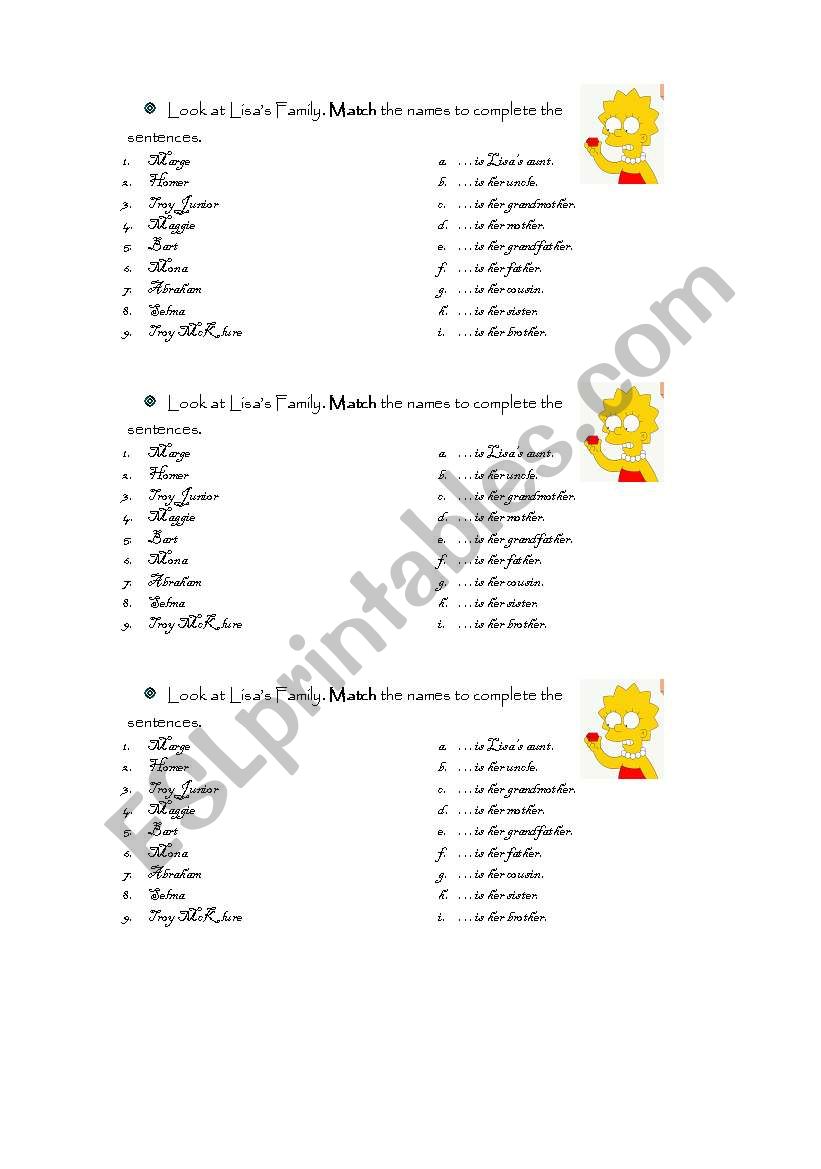 lisas family worksheet