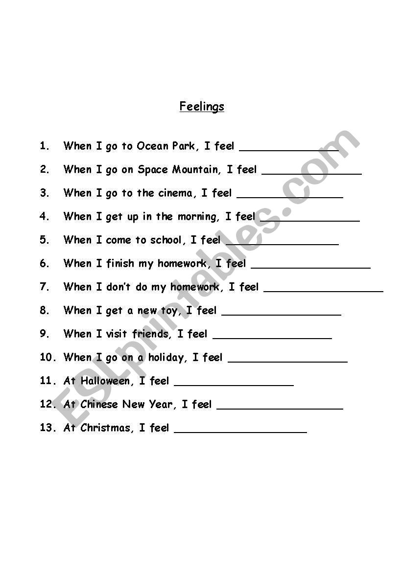 Feelings/Emotions worksheet