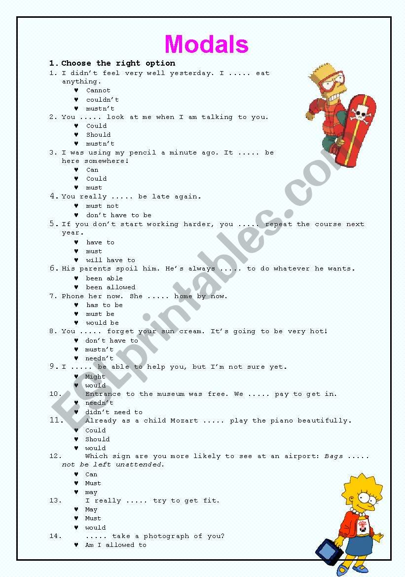 MODALS worksheet