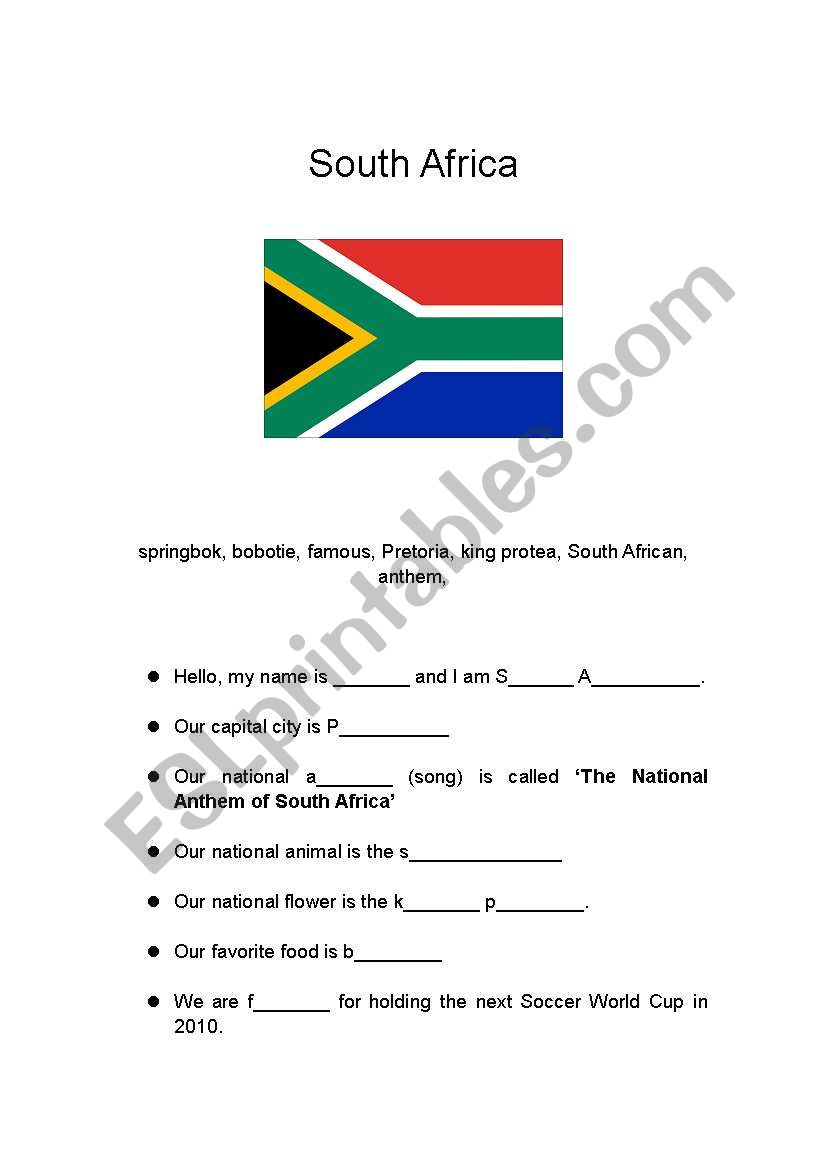 Introduction to South Africa worksheet