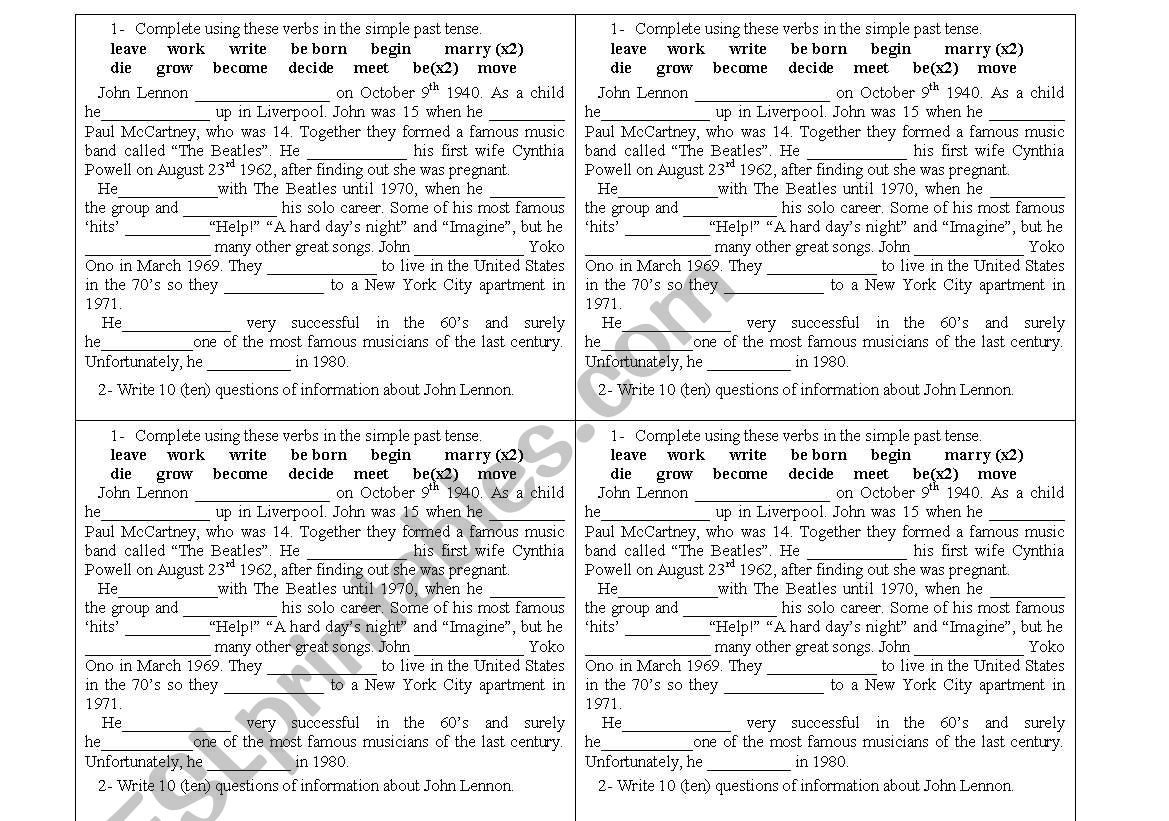 Simple Past Test worksheet