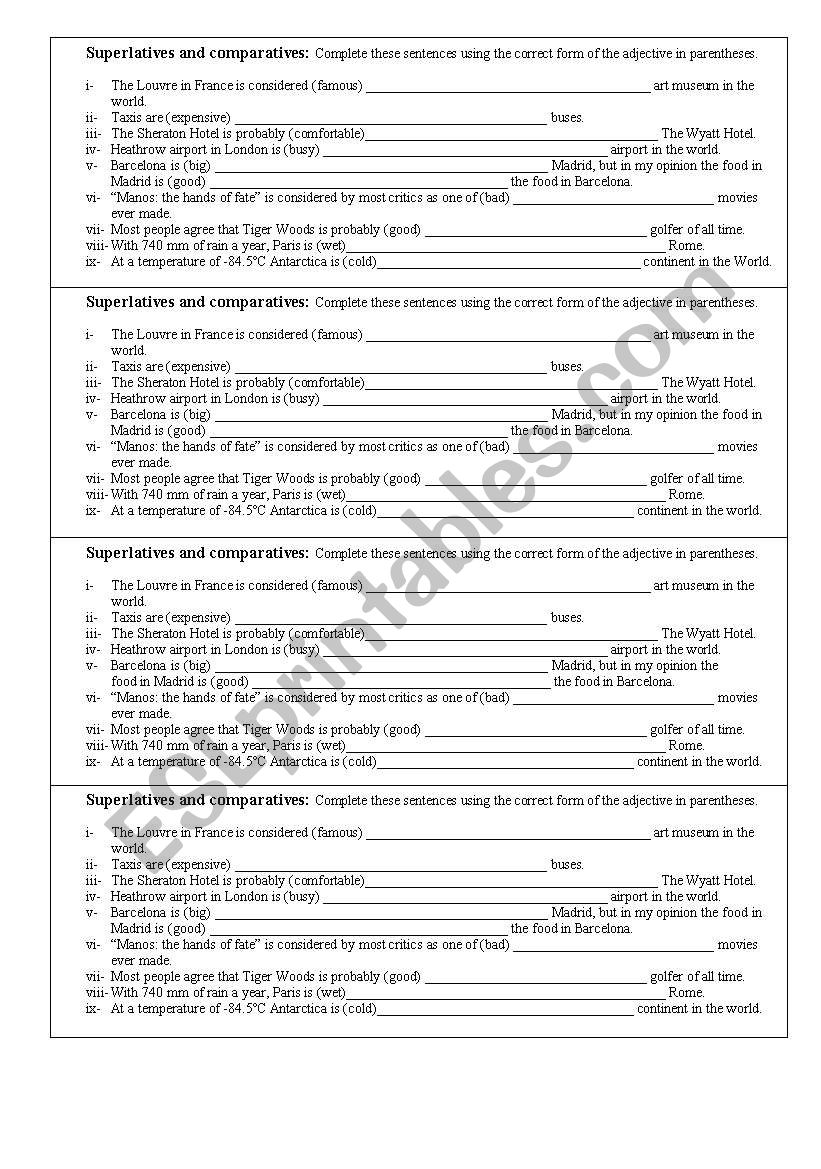 Comparatives and superlative test