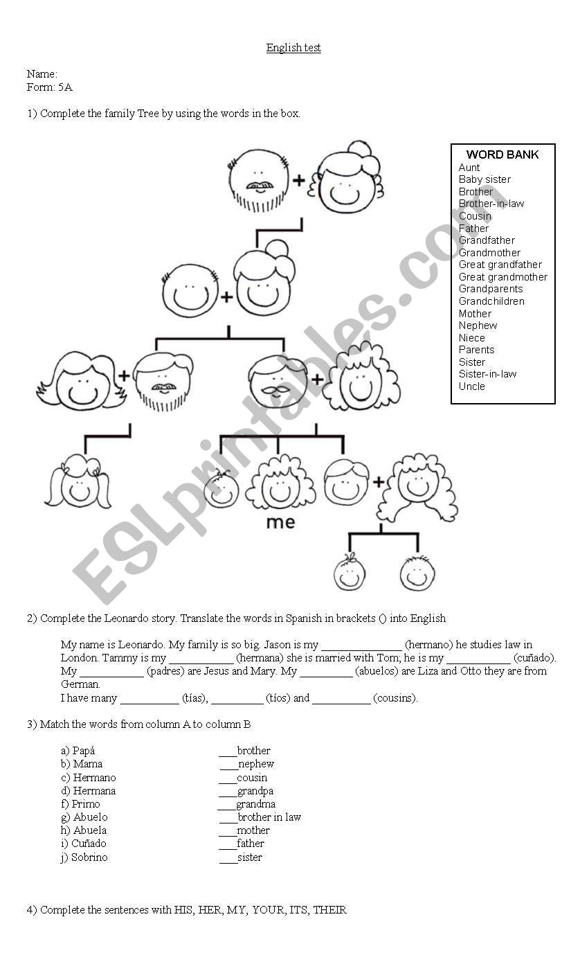 family and birthday worksheet