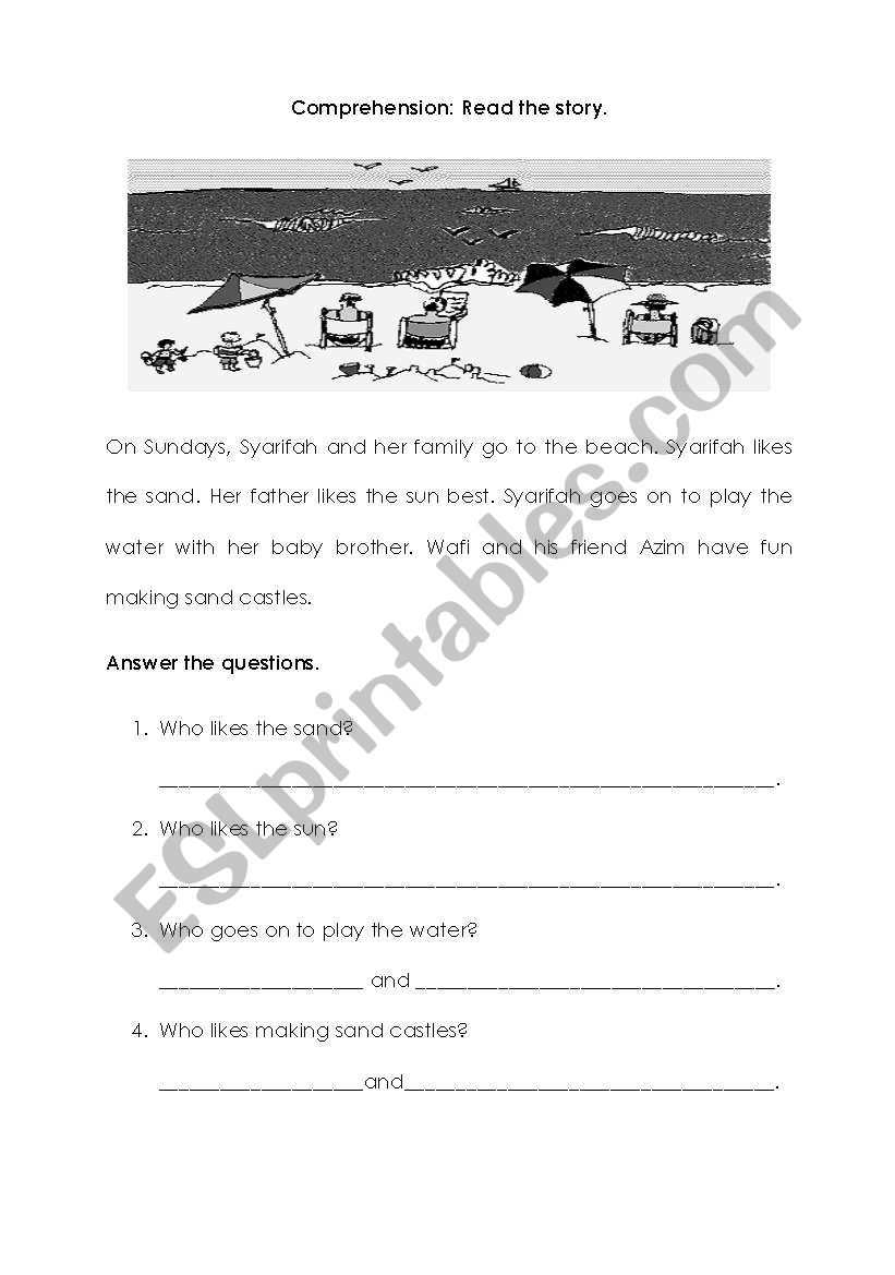 At the beach worksheet