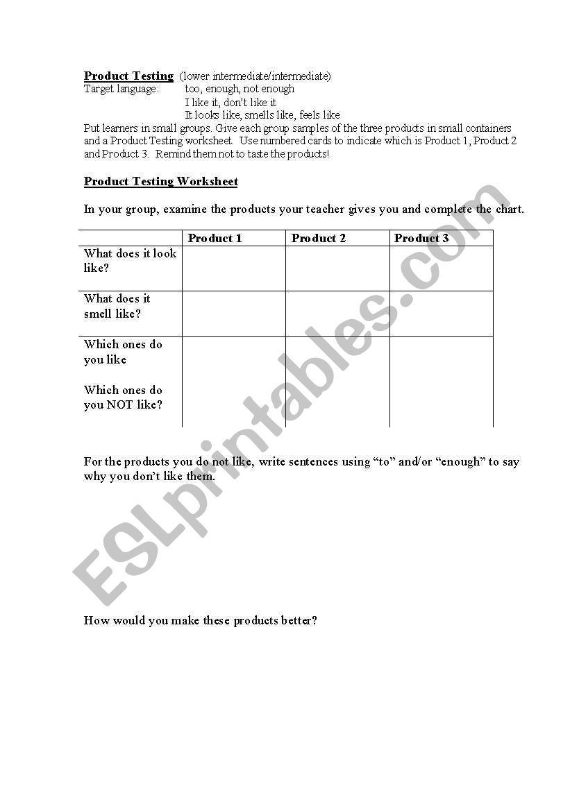 Worksheet: Which product do you like best?