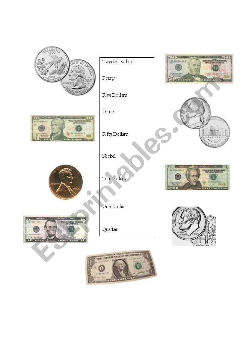 USA Currency & Coins worksheet