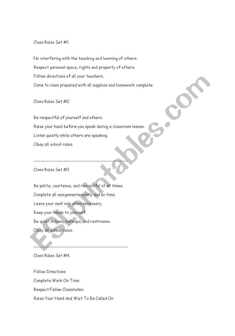 school rules worksheet