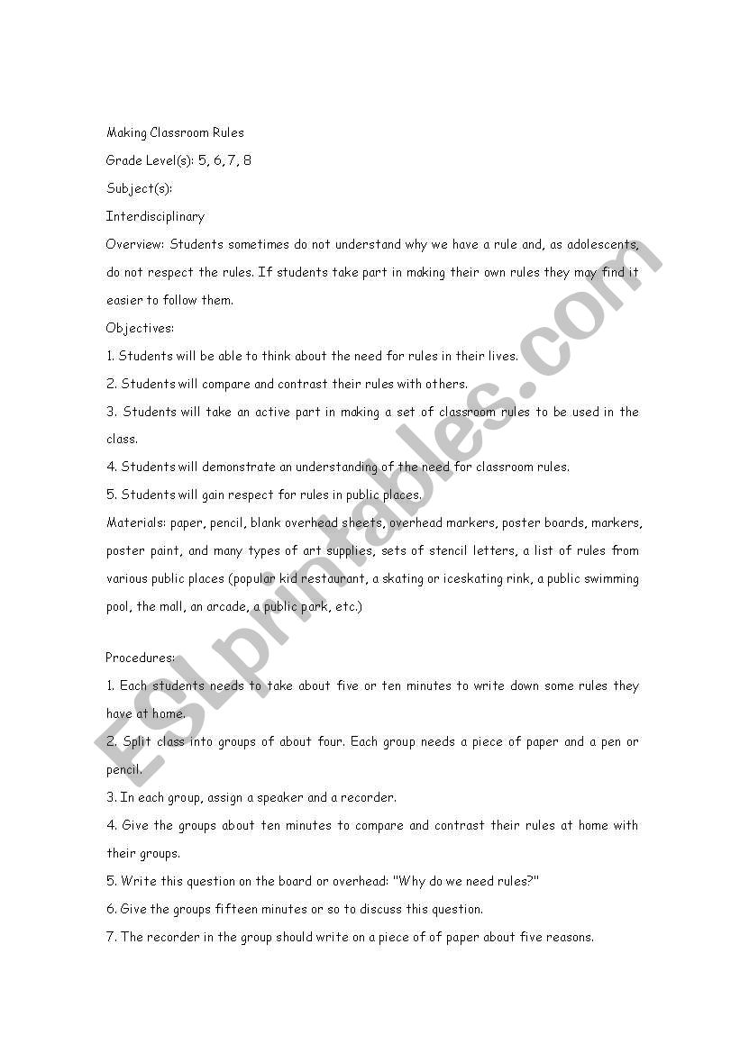 Making s school rule worksheet