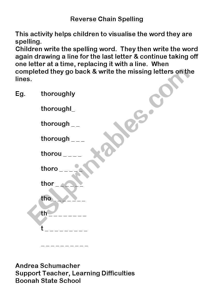 Reverse Chain Spelling worksheet