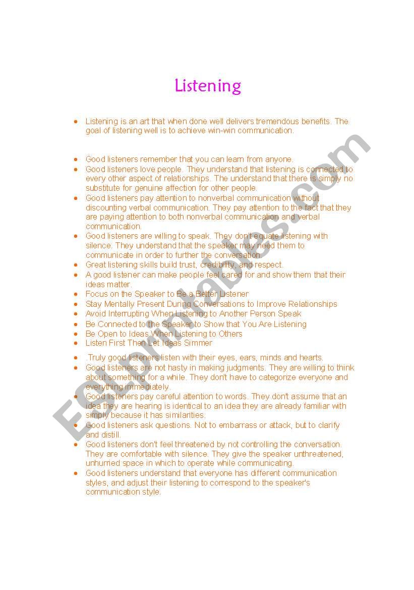 listening worksheet