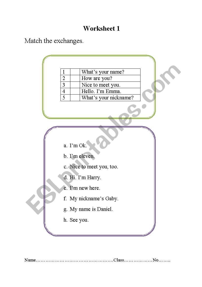 Matching worksheet