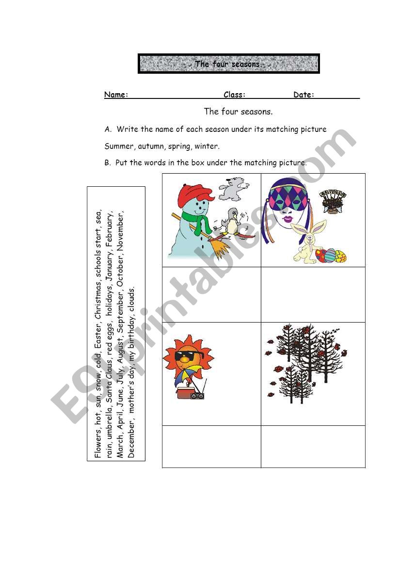 THE FOUR SEASONS worksheet