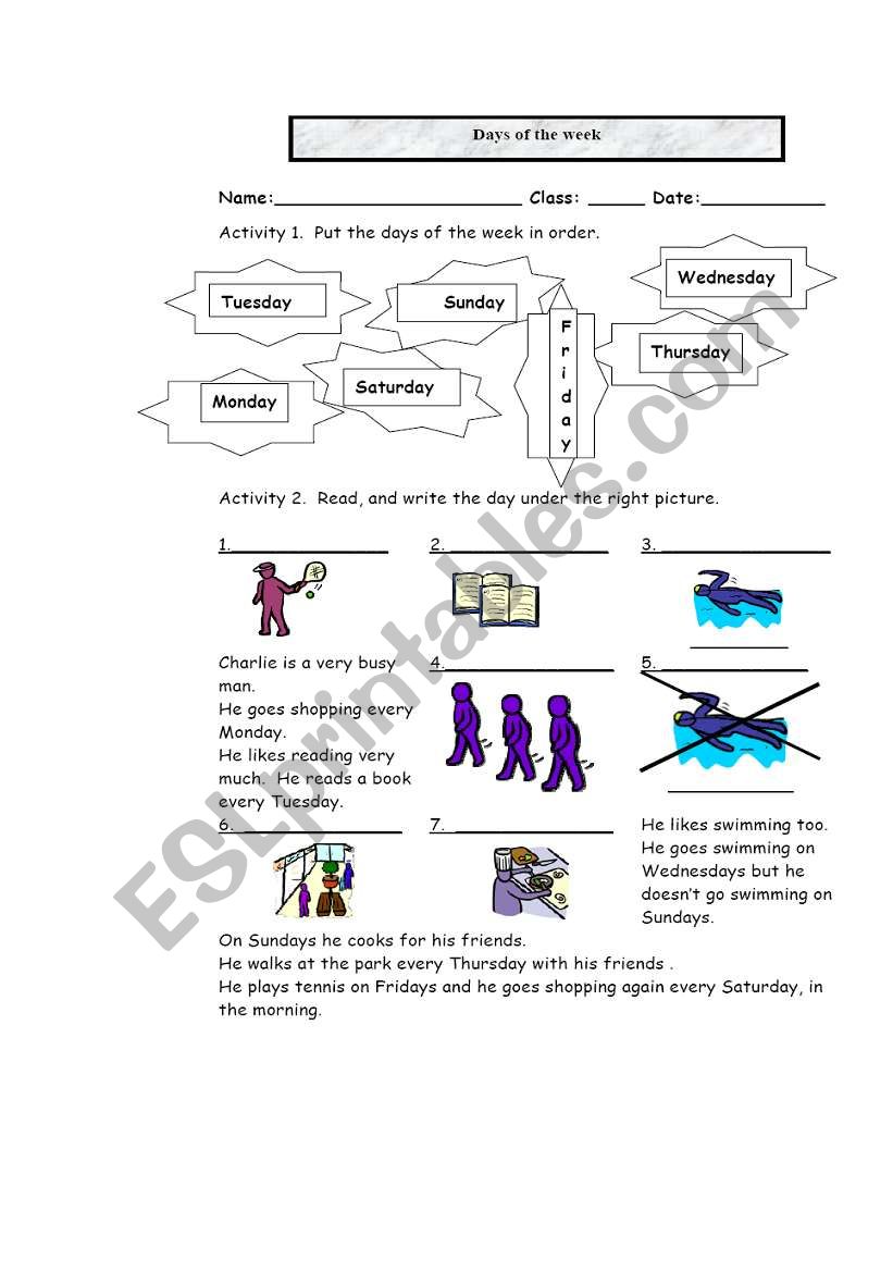 Days of the week worksheet