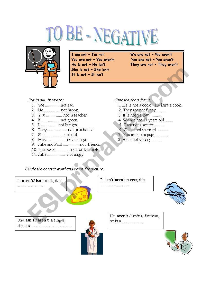 TO BE - negative worksheet