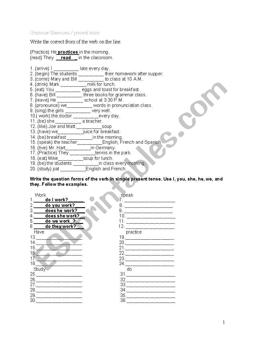 grammar worksheet