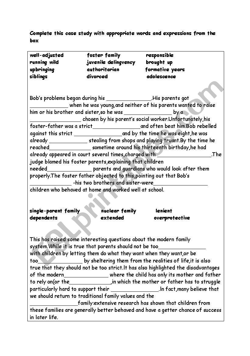 family words worksheet