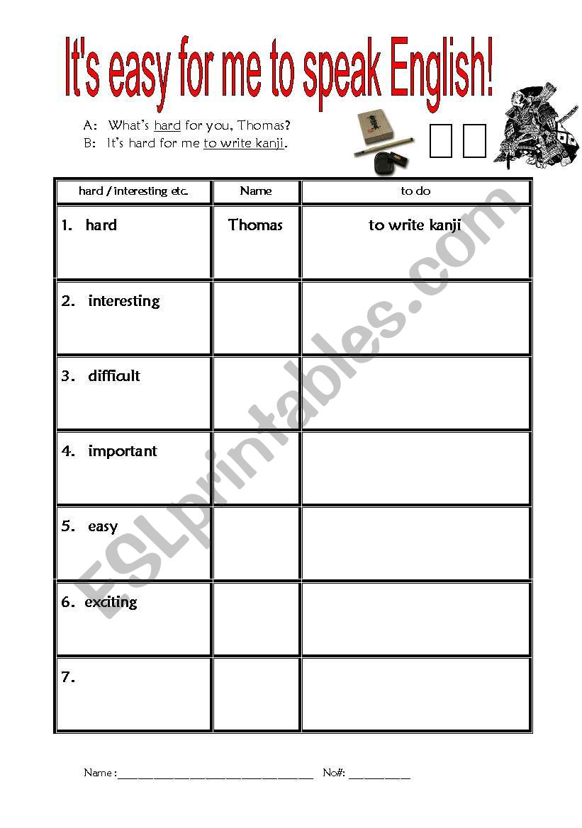 Infinitives speaking/interview activity:  It is easy for me to ~.